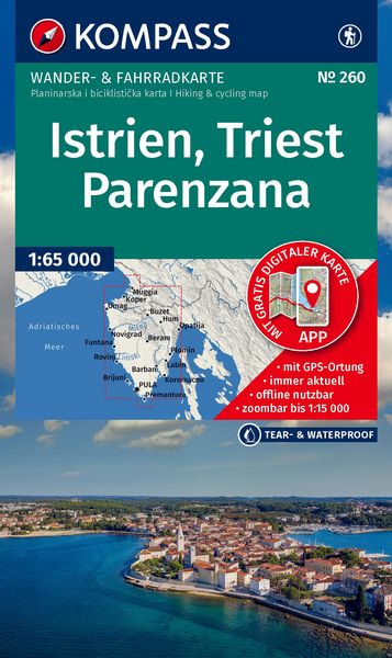 KOMPASS Wanderkarte 260 Istrien, Triest, Parenzana 1:65.000, Sonstige von , Kompass-Karten, 978-3-99154-577-4
