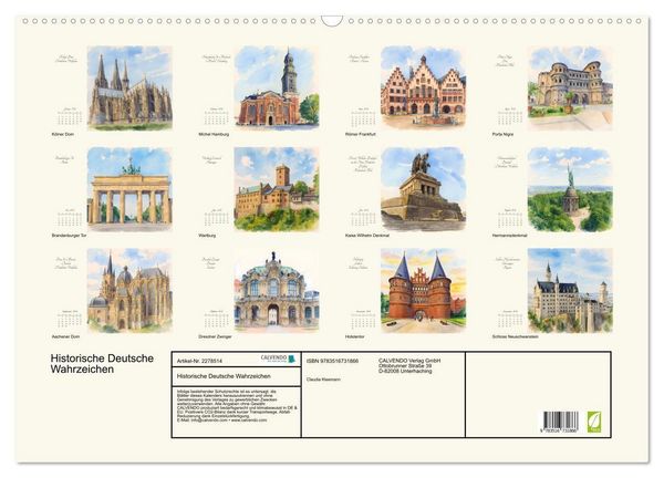 Produktbild: Historische Deutsche Wahrzeichen (Wandkalender 2026 DIN A2 quer), CALVENDO Monatskalender