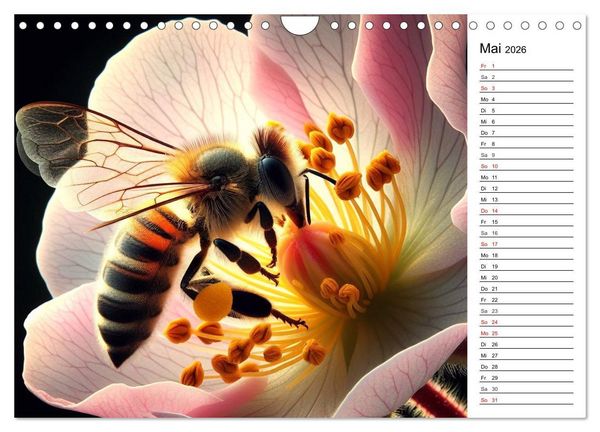 Produktbild: Biene auf Bl&uuml;te - Faszinierende Details durch k&uuml;nstliche Intelligenz (Wandkalender 2026 DIN A4 quer), CALVENDO Monatskalender