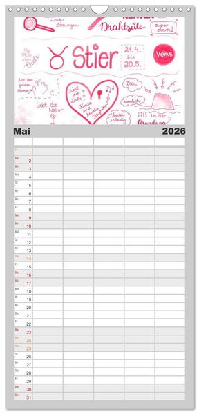 Produktbild: Familienplaner 2026 - Sternzeichen-Kalender mit 5 Spalten (Wandkalender, 21 x 45 cm) CALVENDO