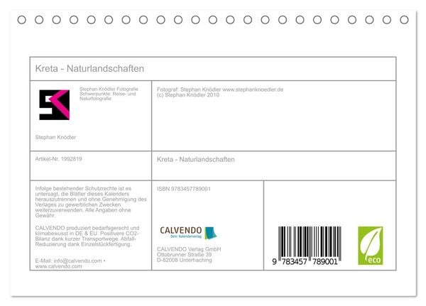 Produktbild: Kreta - Naturlandschaften (Tischkalender 2026 DIN A5 quer), CALVENDO Monatskalender