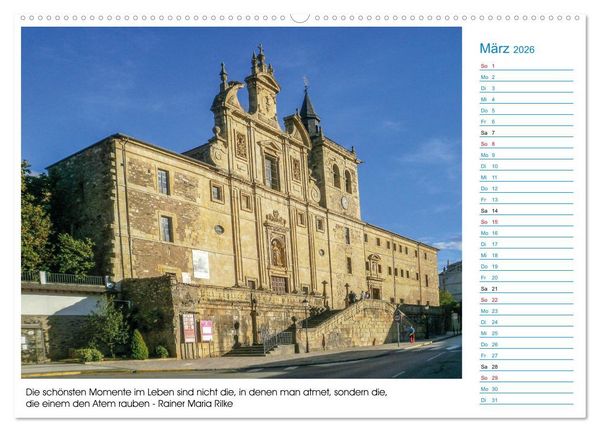 Produktbild: Mein Weg nach Santiago de Compostela mit Zitaten (Wandkalender 2026 DIN A2 quer), CALVENDO Monatskalender