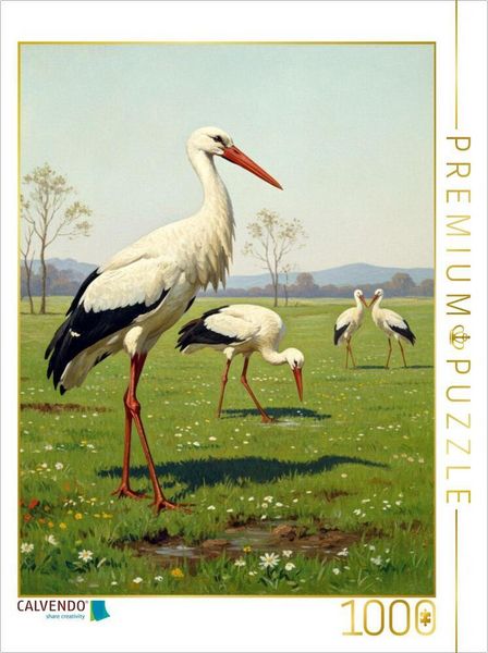 Produktbild: CALVENDO Puzzle Wei&szlig;storch als Gem&auml;lde | 1000 Teile Lege-Gr&ouml;&szlig;e 64x48cm Foto-Puzzle f&uuml;r gl&uuml;ckliche Stunden