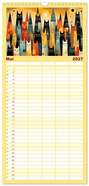 Produktbild: Familienplaner 2027 - Schnurrendes Katzenget&uuml;mmel mit 5 Spalten (Wandkalender, 21 x 45 cm) CALVENDO