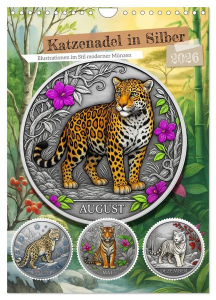 Produktbild: Katzenadel in Silber (Wandkalender 2026 DIN A4 hoch), CALVENDO Monatskalender