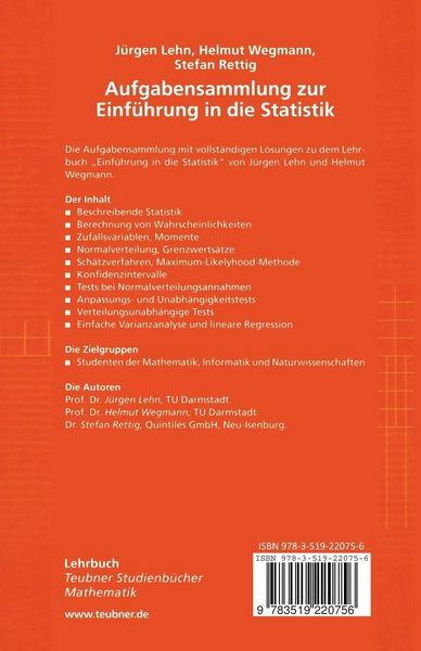 Produktbild: Aufgabensammlung zur Einf&uuml;hrung in die Statistik