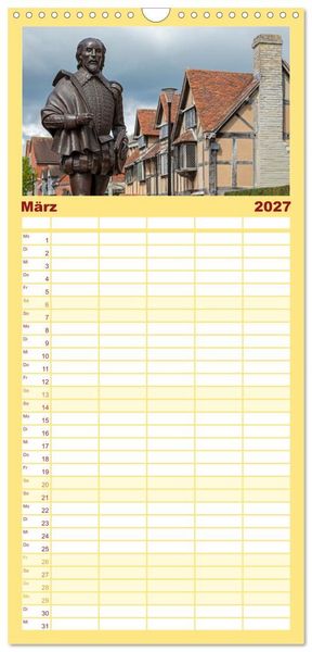 Produktbild: Familienplaner 2027 - Stratford upon Avon - Shakespeare-Stadt mit 5 Spalten (Wandkalender, 21 x 45 cm) CALVENDO
