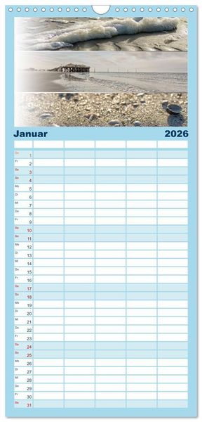 Produktbild: Familienplaner 2026 - K&uuml;stenstreifen an der Nordsee mit 5 Spalten (Wandkalender, 21 x 45 cm) CALVENDO