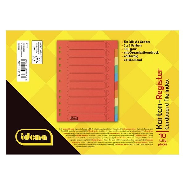 Produktbild: Idena Kartonregister 10teilig 5 Farben 150g/m&sup2; DIN A4