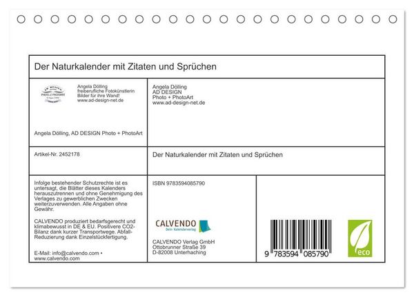 Produktbild: Der Naturkalender mit Zitaten und Spr&uuml;chen (Tischkalender 2027 DIN A5 quer), CALVENDO Monatskalender