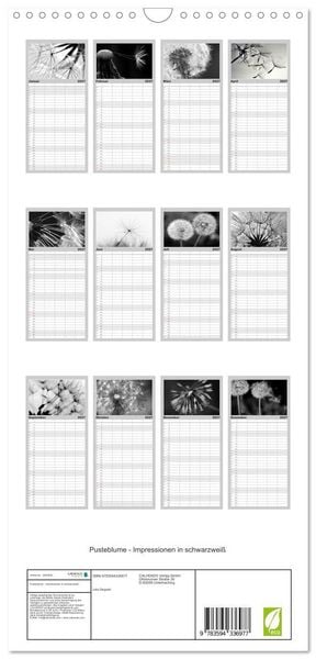 Produktbild: Familienplaner 2027 - Pusteblume - Impressionen in schwarzwei&szlig; mit 5 Spalten (Wandkalender, 21 x 45 cm) CALVENDO