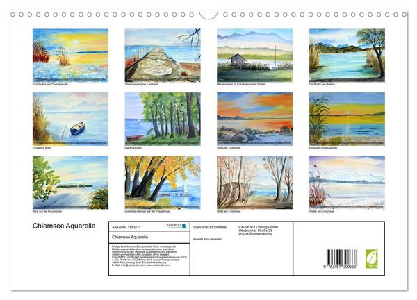 Produktbild: Chiemsee Aquarelle (Wandkalender 2026 DIN A3 quer), CALVENDO Monatskalender