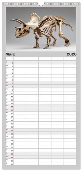 Produktbild: Familienplaner 2026 - Knochen der Giganten - Dinosaurier im Portr&auml;t mit 5 Spalten (Wandkalender, 21 x 45 cm) CALVENDO