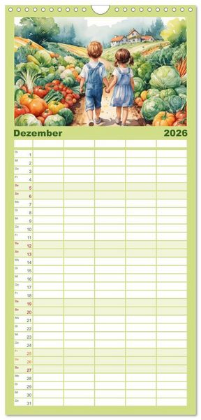 Produktbild: Familienplaner 2026 - Gem&uuml;siges - Reise ins Land des Gem&uuml;ses mit 5 Spalten (Wandkalender, 21 x 45 cm) CALVENDO