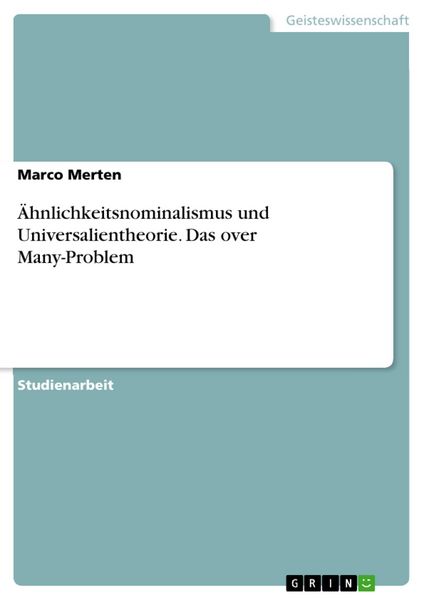 Produktbild: &Auml;hnlichkeitsnominalismus und Universalientheorie. Das over Many-Problem