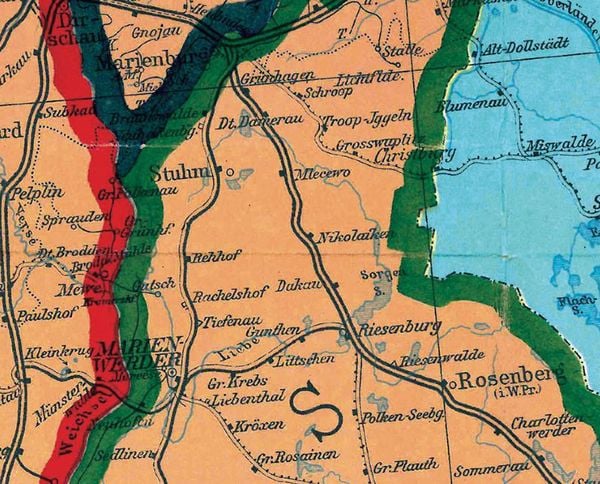 Produktbild: Historische Karte: DEUTSCHES REICH &ndash; Provinzen Ostpreu&szlig;en, Westpreu&szlig;en, Posen und Schlesien nach dem 28. Juni 1919 (gerollt)