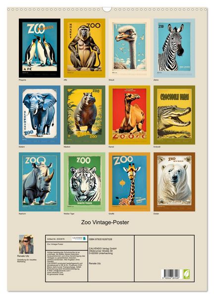 Produktbild: Zoo Vintage-Poster (Wandkalender 2026 DIN A2 hoch), CALVENDO Monatskalender
