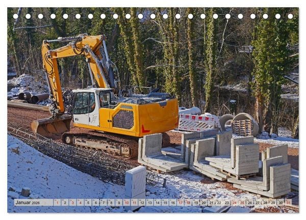 Produktbild: Bagger im Einsatz (Tischkalender 2026 DIN A5 quer), CALVENDO Monatskalender