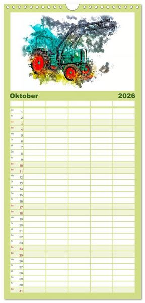 Produktbild: Familienplaner 2026 - Traktoren Oldtimer Legenden mit 5 Spalten (Wandkalender, 21 x 45 cm) CALVENDO