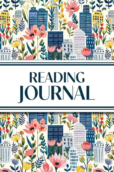 Produktbild: Reading Journal (Cozy Blue Cityscape with Pink Wildflowers)