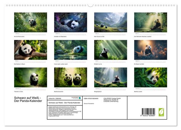 Produktbild: Schwarz auf Wei&szlig; - Der Panda-Kalender (hochwertiger Premium Wandkalender 2026 DIN A2 quer), Kunstdruck in Hochglanz