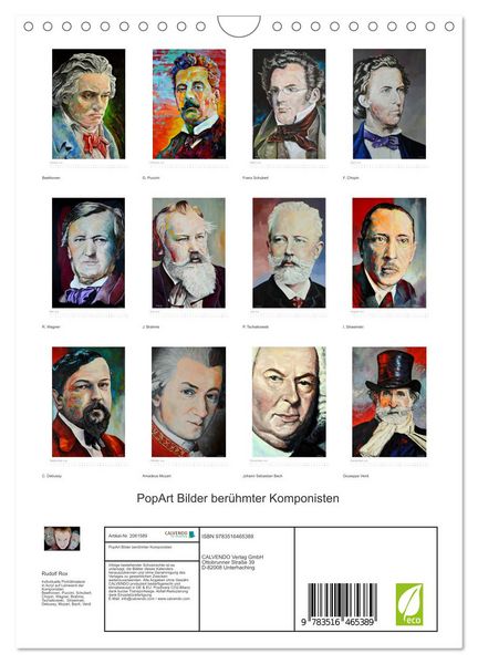 Produktbild: PopArt Bilder ber&uuml;hmter Komponisten (Wandkalender 2026 DIN A4 hoch), CALVENDO Monatskalender