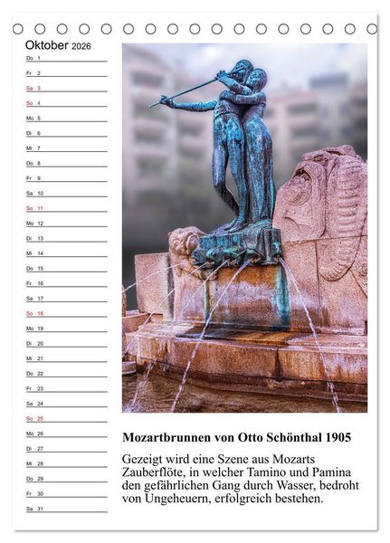Produktbild: Brunnenkunst in Wien (Tischkalender 2026 DIN A5 hoch), CALVENDO Monatskalender