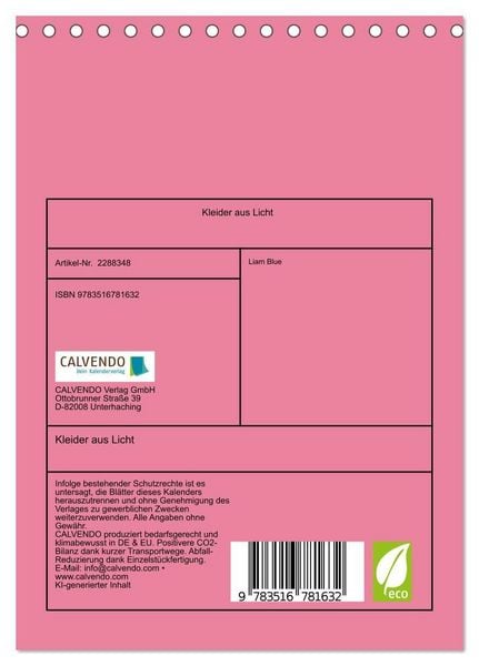 Produktbild: Kleider aus Licht (Tischkalender 2027 DIN A5 hoch), CALVENDO Monatskalender