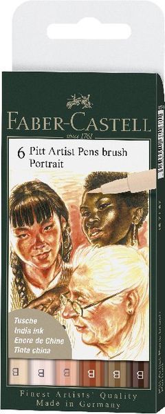Faber-Castell Tuschestift Pitt Artist Pen Brush Portrait, 6er Etui