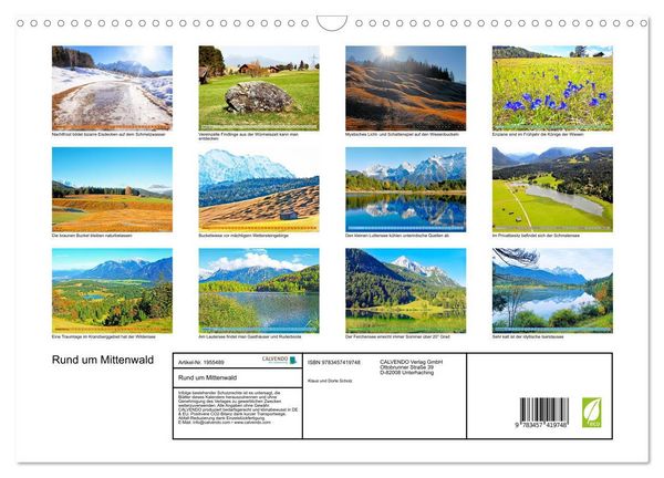 Produktbild: Rund um Mittenwald (Wandkalender 2026 DIN A3 quer), CALVENDO Monatskalender