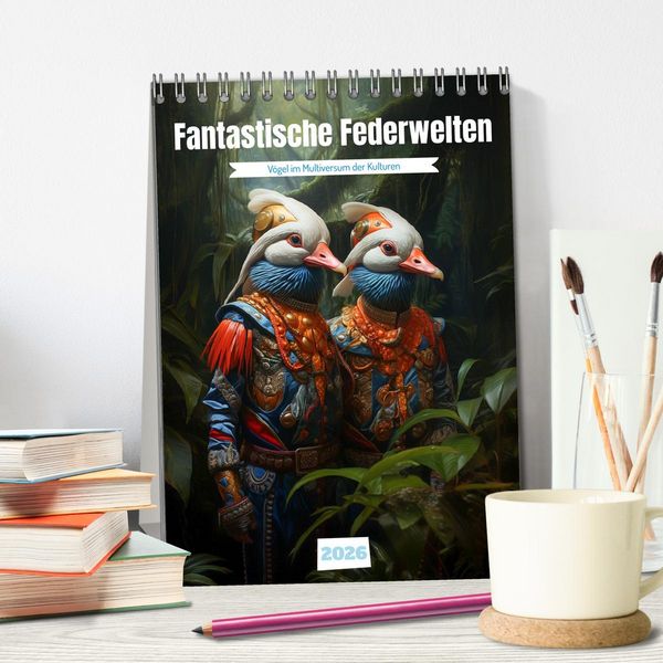 Produktbild: Fantastische Federwelten (Tischkalender 2026 DIN A5 hoch), CALVENDO Monatskalender