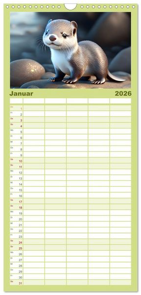 Produktbild: Familienplaner 2026 - Niedliche Fischotter begleiten dich durch das Jahr mit 5 Spalten (Wandkalender, 21 x 45 cm) CALVENDO