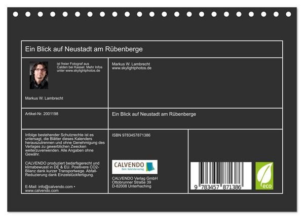 Produktbild: Ein Blick auf Neustadt am R&uuml;benberge (Tischkalender 2026 DIN A5 quer), CALVENDO Monatskalender