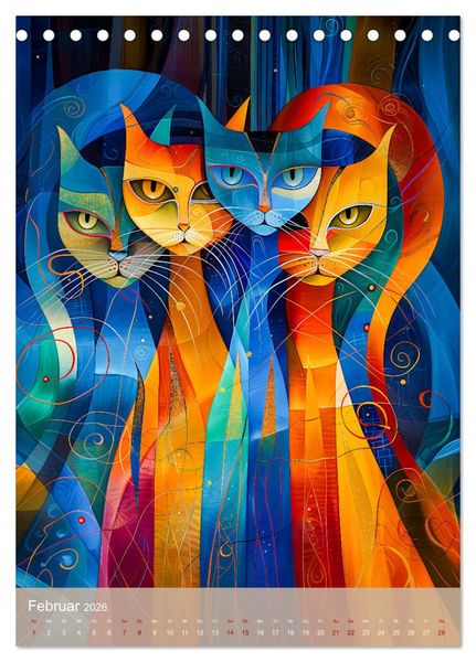 Produktbild: Astrale Katzen - Abstrakte Kunst f&uuml;r Katzenliebhaber (Tischkalender 2026 DIN A5 hoch), CALVENDO Monatskalender