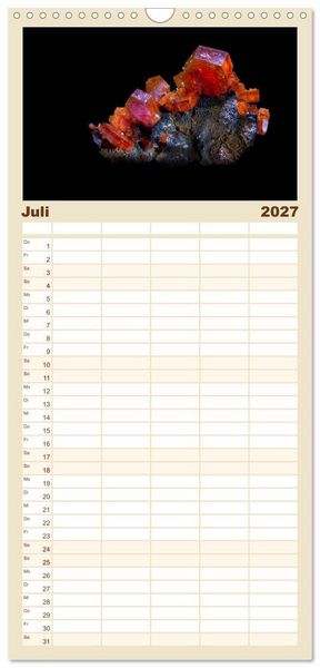 Produktbild: Familienplaner 2027 - MINERALIEN designed by nature mit 5 Spalten (Wandkalender, 21 x 45 cm) CALVENDO