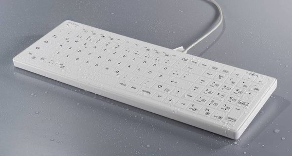 Produktbild: Renkforce RF-WPIK-500 USB Hygiene-Tastatur Deutsch, QWERTZ Wei&szlig; Silikonmembran, IP65, Maustasten, Abnehmbares Kabel, Ger&auml;uscharme Tasten