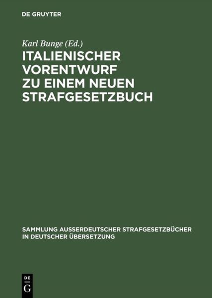 Produktbild: Italienischer Vorentwurf zu einem neuen Strafgesetzbuch
