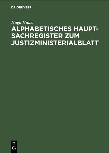Produktbild: Alphabetisches Haupt-Sachregister zum Justizministerialblatt
