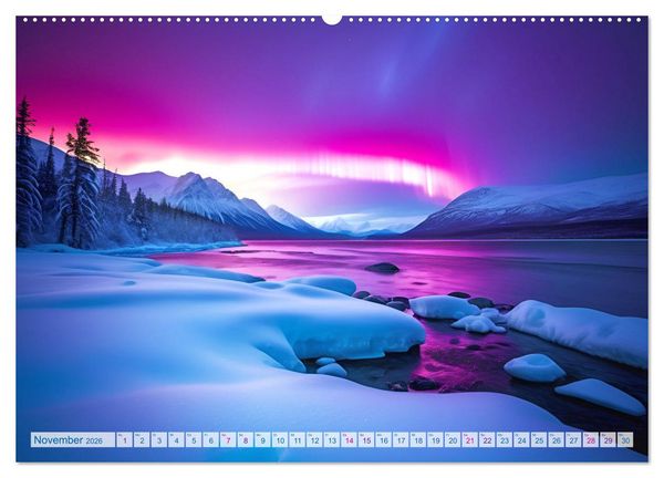 Produktbild: Traumhafte Polarlichter . Licht, Schnee und Eis hoch im Norden (hochwertiger Premium Wandkalender 2026 DIN A2 quer), Kunstdruck in Hochglanz