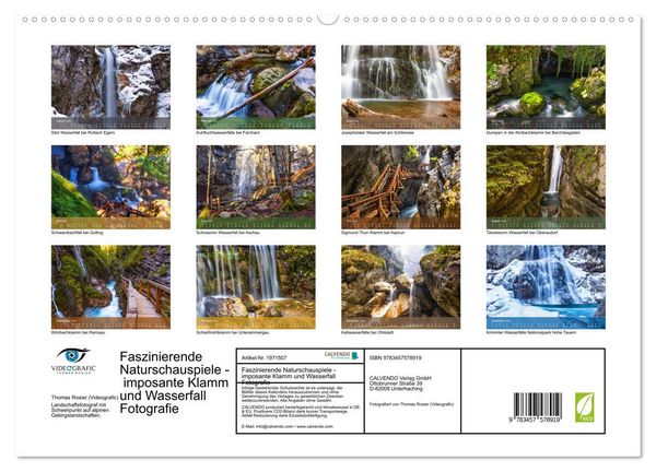 Produktbild: Faszinierende Naturschauspiele - imposante Klamm und Wasserfall Fotografie (hochwertiger Premium Wandkalender 2026 DIN A2 quer), Kunstdruck in Hochglanz