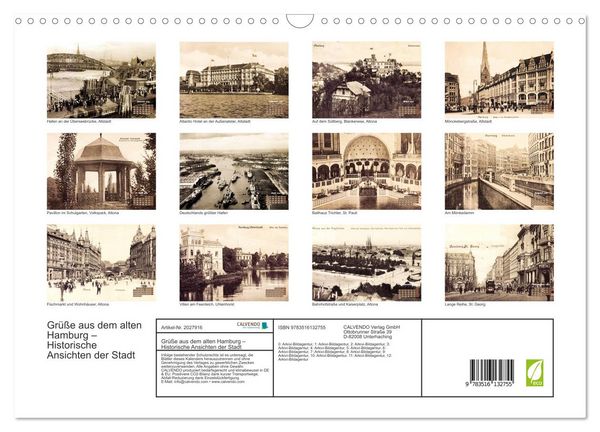 Produktbild: Gr&uuml;&szlig;e aus dem alten Hamburg &ndash; Historische Ansichten der Stadt (Wandkalender 2026 DIN A3 quer), CALVENDO Monatskalender