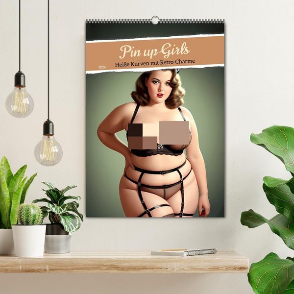 Produktbild: Pin up Girls Hei&szlig;e Kurven mit Retro Charme (Wandkalender 2026 DIN A2 hoch), CALVENDO Monatskalender