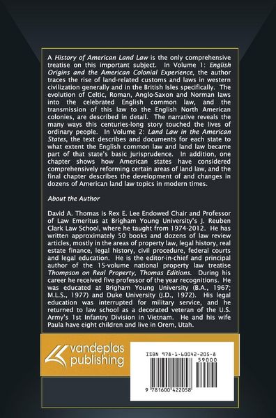 Produktbild: History of American Land Law - Volume 1