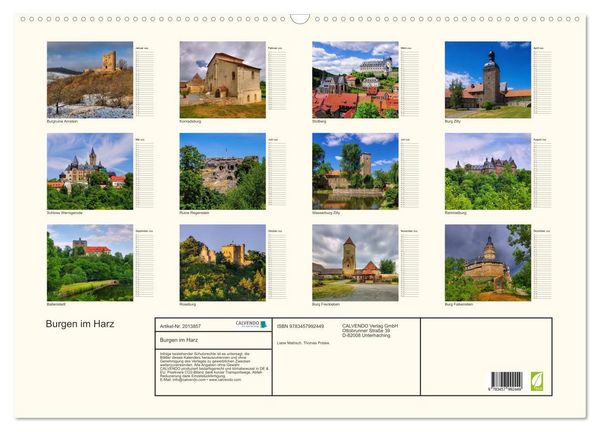Produktbild: Burgen im Harz (Wandkalender 2026 DIN A2 quer), CALVENDO Monatskalender