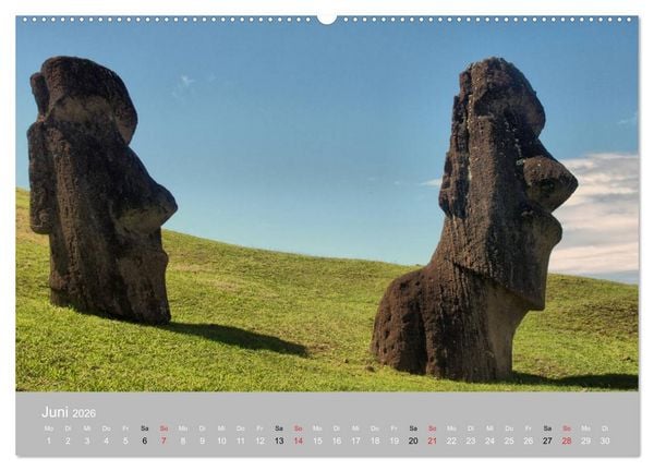 Produktbild: MOAI - steinerne W&auml;chter der Osterinsel (hochwertiger Premium Wandkalender 2026 DIN A2 quer), Kunstdruck in Hochglanz