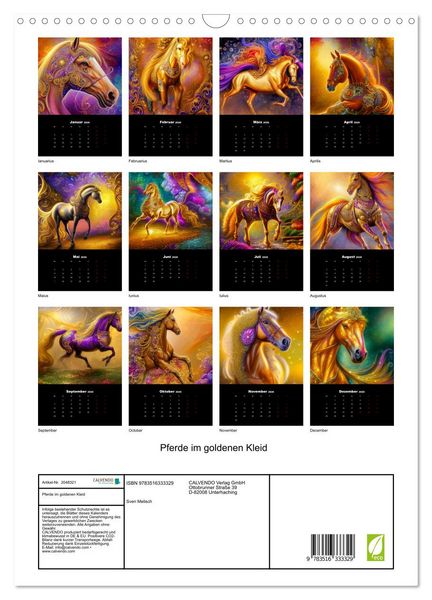 Produktbild: Pferde im goldenen Kleid (Wandkalender 2026 DIN A3 hoch), CALVENDO Monatskalender
