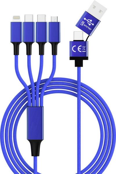 Produktbild: Smrter USB-Ladekabel USB-A Stecker, USB-C&reg; Stecker, USB-C&reg; Stecker, Apple Lightning Stecker, USB-Micro-B Stecker 1.20 m Navy-Blau SMRTER_ELITE_C_