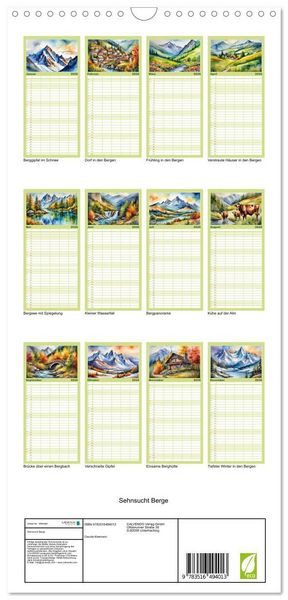 Produktbild: Familienplaner 2026 - Sehnsucht Berge mit 5 Spalten (Wandkalender, 21 x 45 cm) CALVENDO