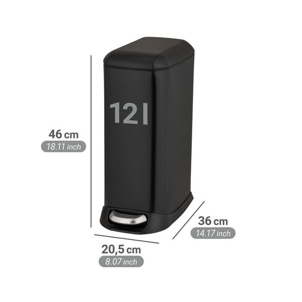Produktbild: Treteimer Mod. Design 12 L, Easy-Close, Schwarz, mit herausnehmbarem Einsatz