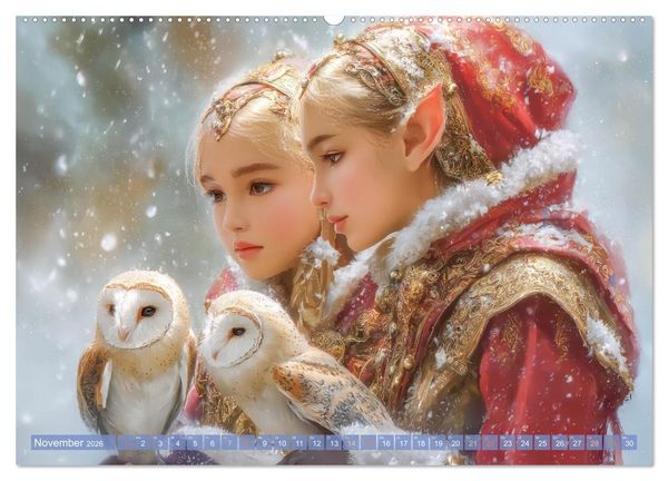 Produktbild: Elfenkinder - Zauberhaft lichtvolle Wesen (hochwertiger Premium Wandkalender 2026 DIN A2 quer), Kunstdruck in Hochglanz